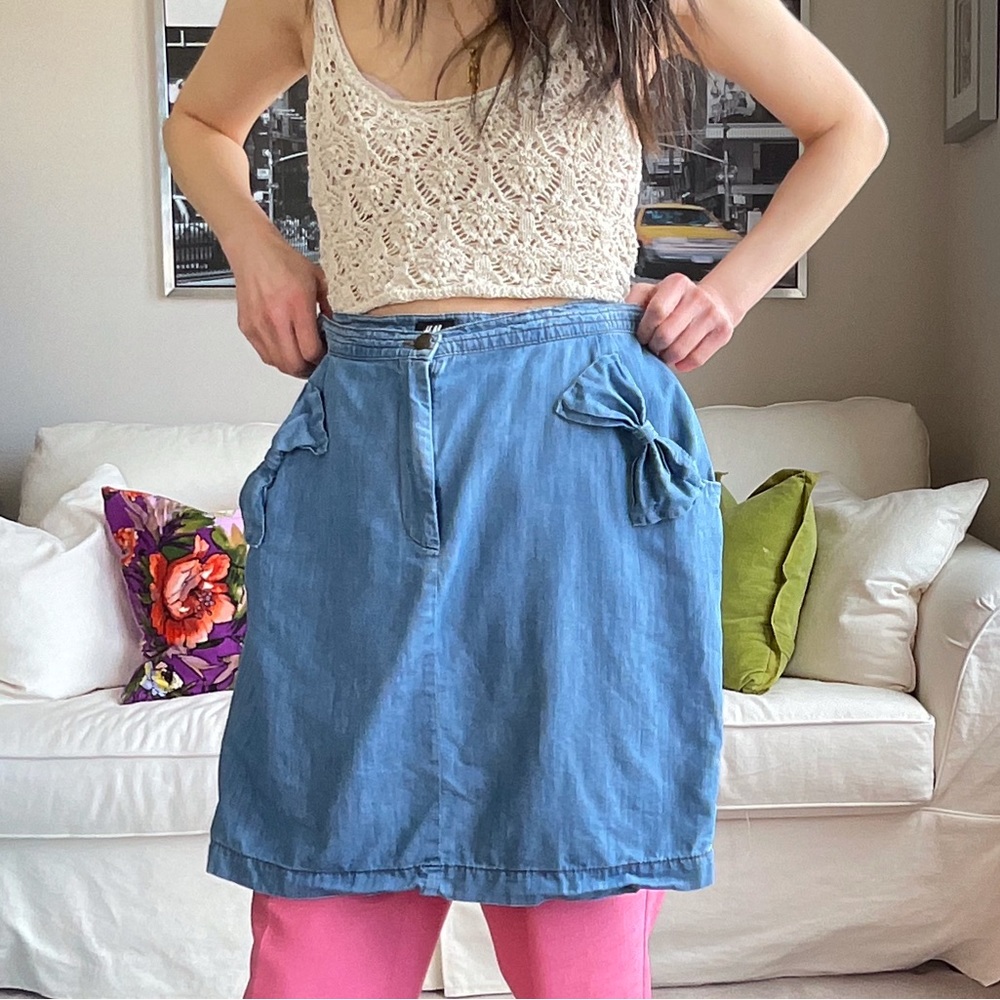 H&M chambray mini skirt with bows